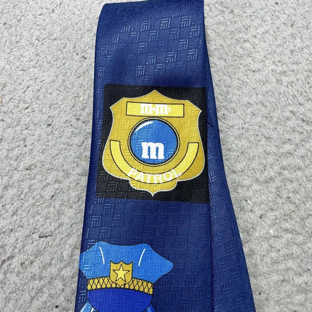 Vintage M&M's Tie Mens One Size Blue Police Classic Jacquard Polyester Necktie